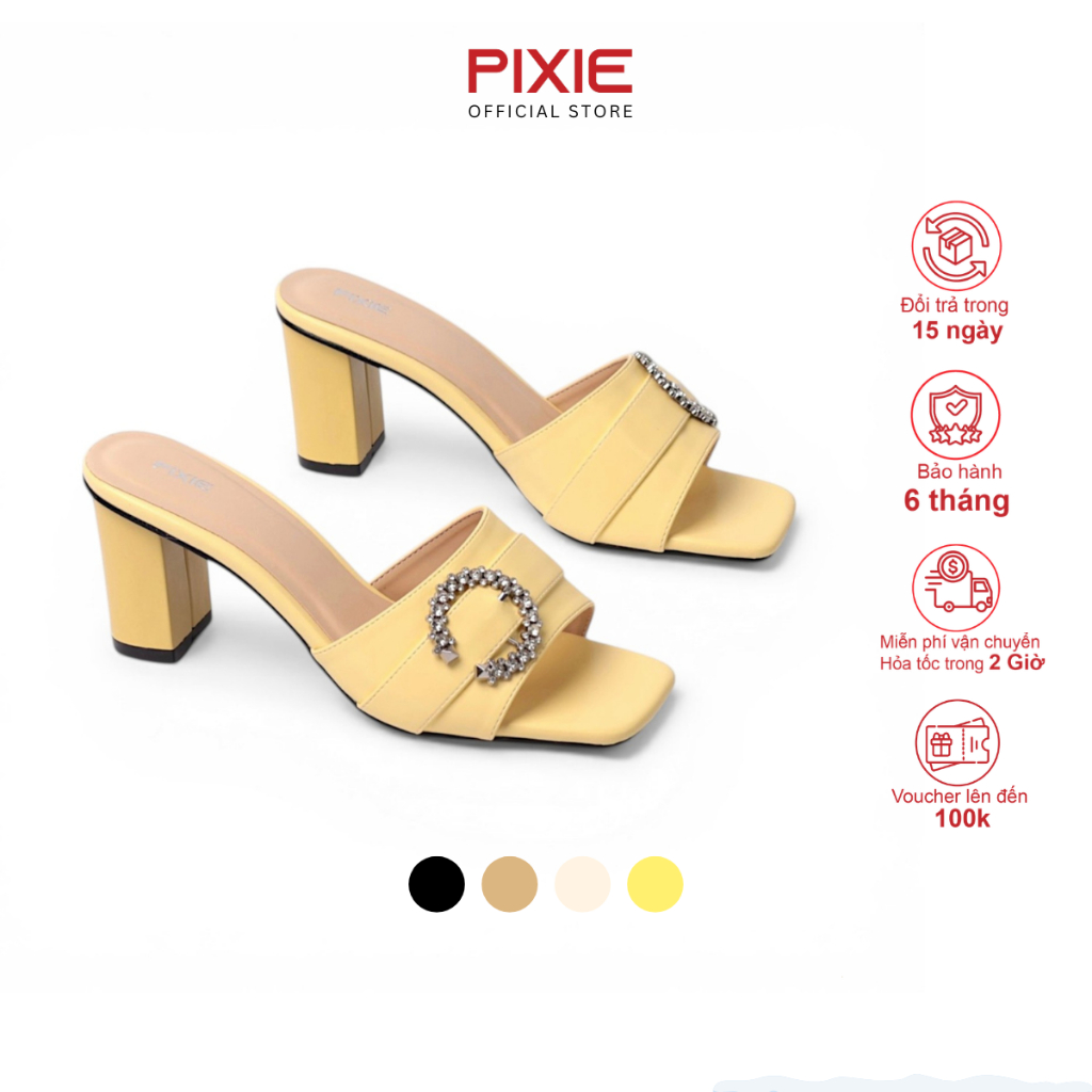 [XẢ KHO] Guốc Cao Gót 7cm Phối Khoá Chữ C Pixie H379