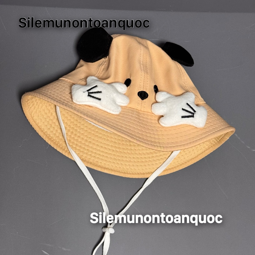 Mũ bucket gấu ú oà cho bé 4-9 tuổi - Nón vành tròn gấu phối 2 bàn tay siêu dễ thương cho bé