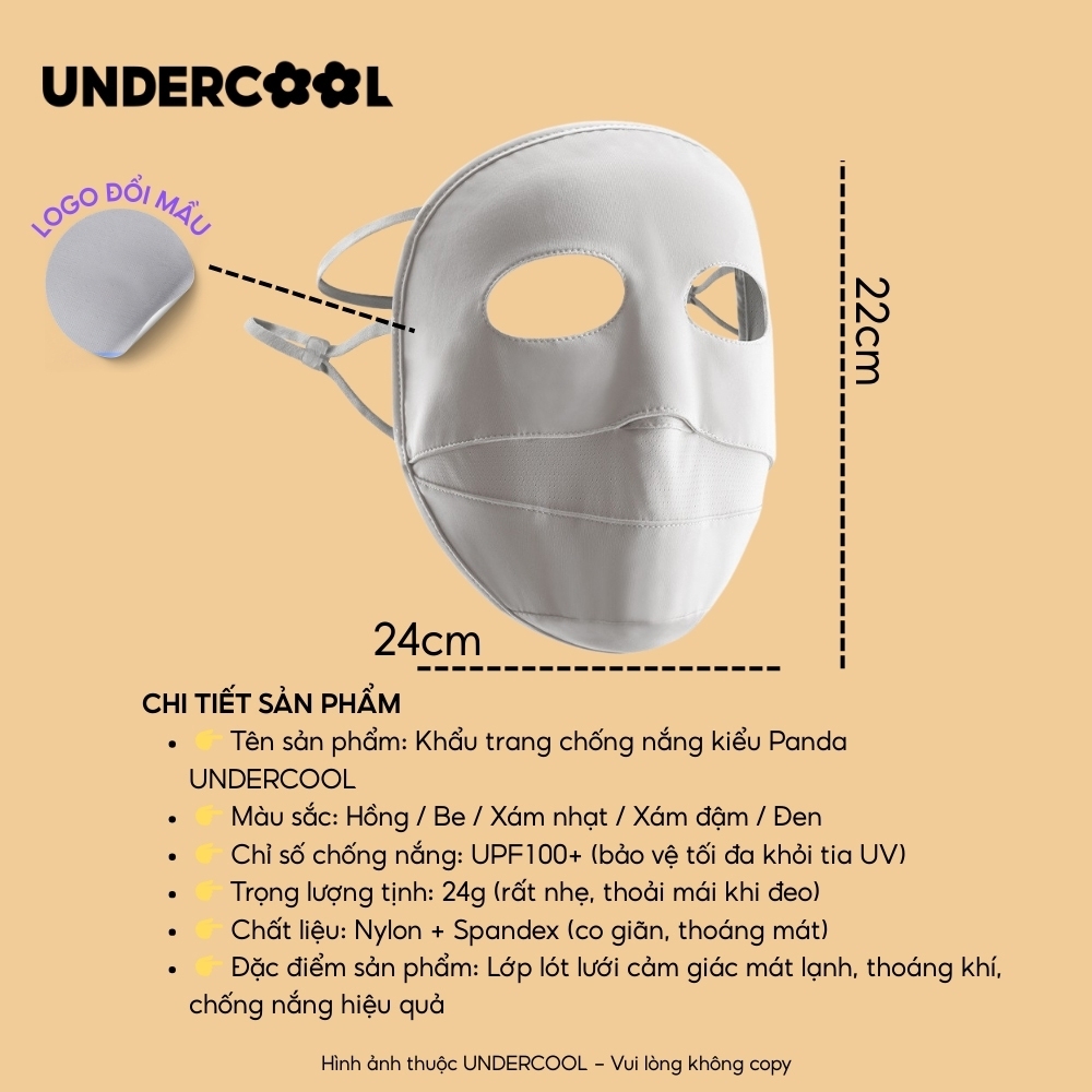 Khẩu Trang Fullface Kín Mặt Chống Nắng Chống Tia UV UPF100+  Thoáng Khí, Bảo Vệ Toàn Diện Live KT16