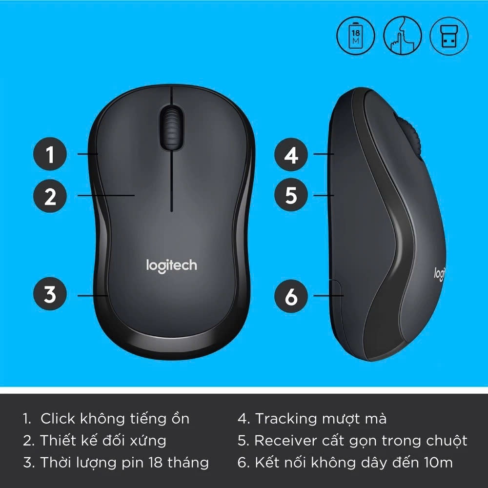 Chuột Không Dây Logitech M220, Chuột Máy Tính Silent Click Êm Pin Lâu Tặng Kèm Pin Và Lót Chuột HALU TECH