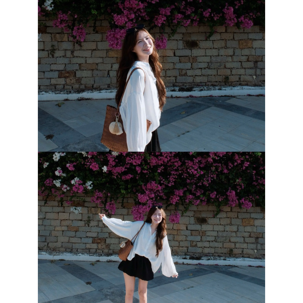 (Còn đen) Áo đũi tơ sơ mi dáng rộng babydoll 4135 Nữ the.sweaterweather TSW