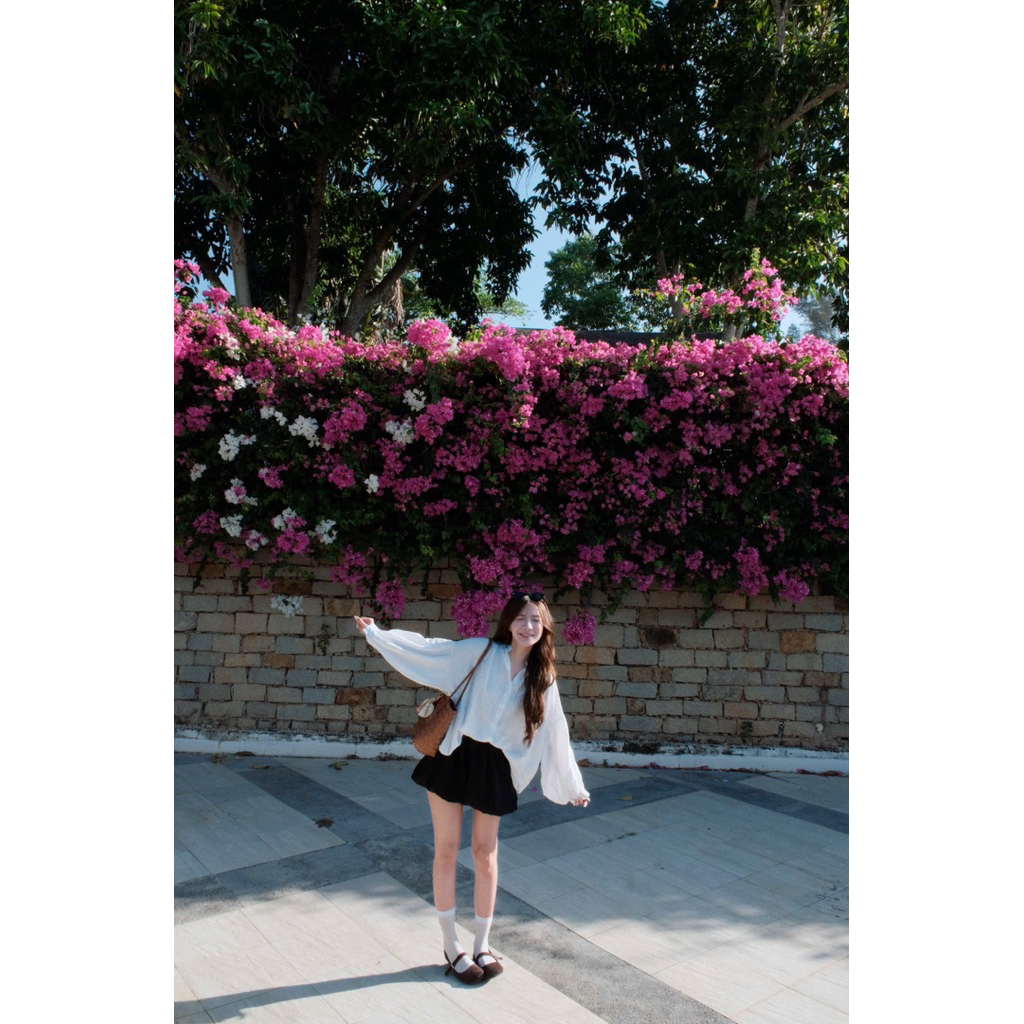 (Còn đen) Áo đũi tơ sơ mi dáng rộng babydoll 4135 Nữ the.sweaterweather TSW