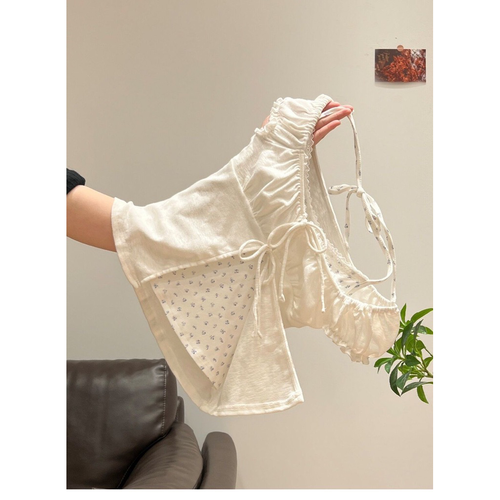 Set Áo Babydoll Cổ Yếm Dây Nơ Ống Tay Bo Tiểu Thư❤️(order 7-15n)