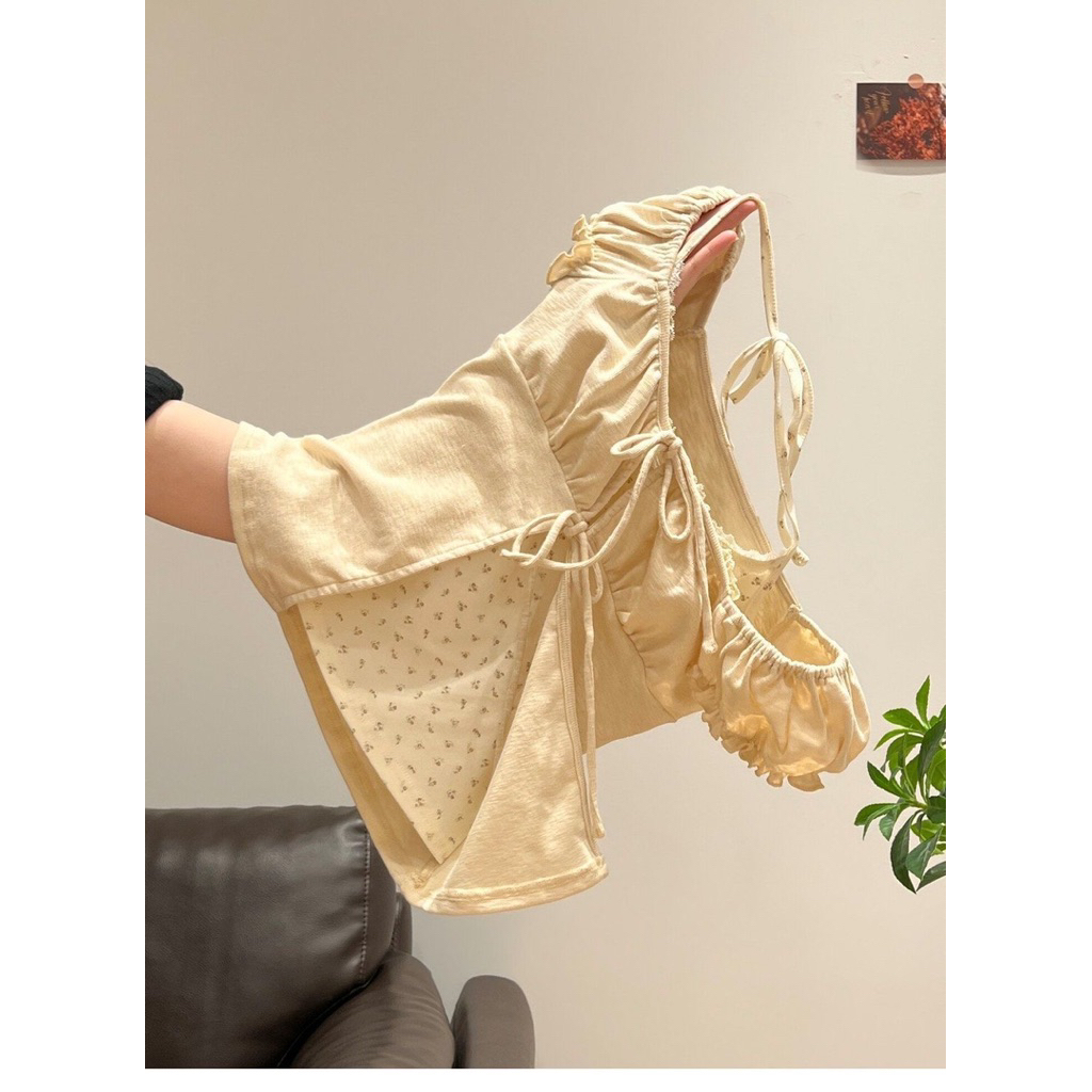 Set Áo Babydoll Cổ Yếm Dây Nơ Ống Tay Bo Tiểu Thư❤️(order 7-15n)