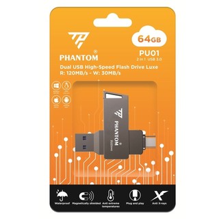 USB 3.0 OTG PHANTOM PU01 dung lượng 64GB Cổng USB và TypeC cho Máy Tính / Điện Thoại - Vỏ Kim Loại