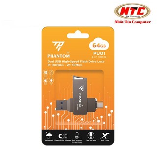 USB 3.0 OTG PHANTOM PU01 dung lượng 64GB Cổng USB và TypeC cho Máy Tính / Điện Thoại - Vỏ Kim Loại