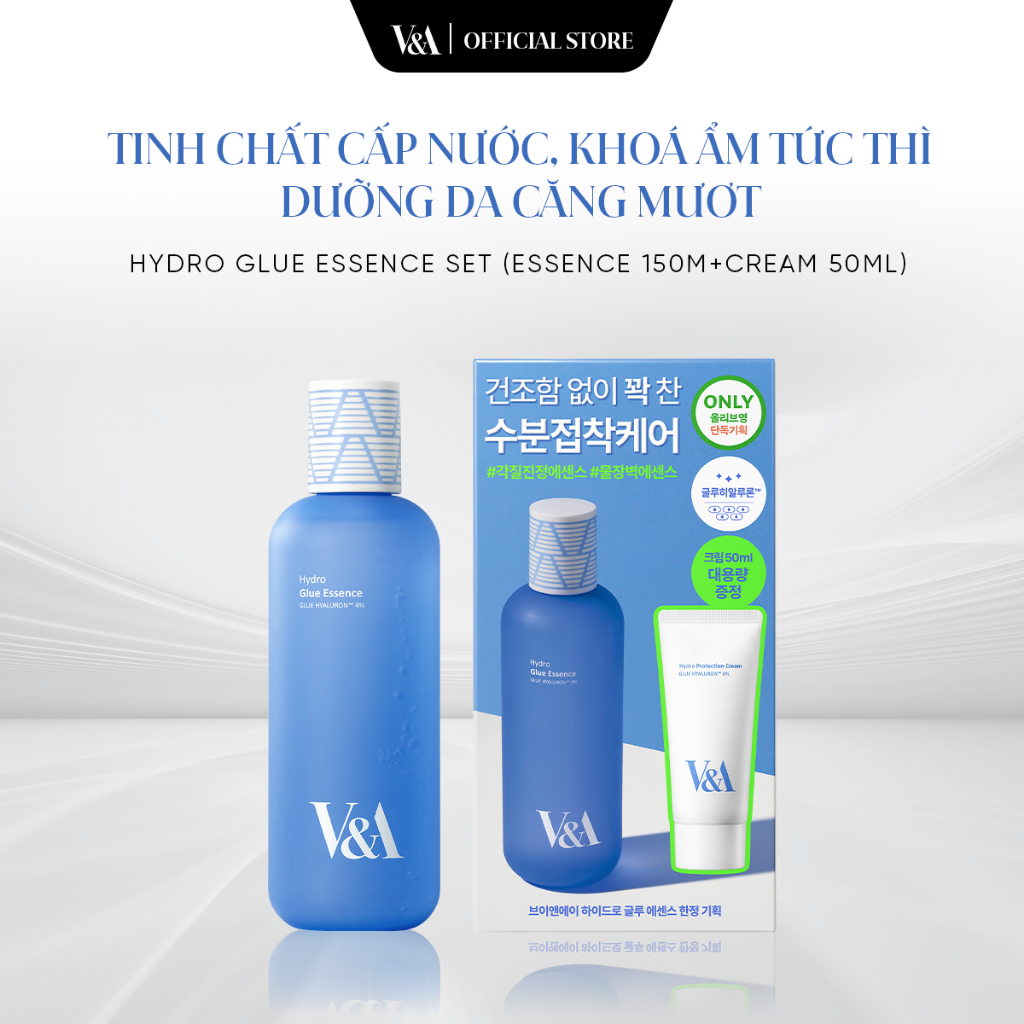BỘ ĐÔI Tinh Chất và Kem Dưỡng Cấp Nước V&A BEAUTY Hydro Glue Special Set (Essence 150ml + Cream 50ml) - HSD 30/03/2027