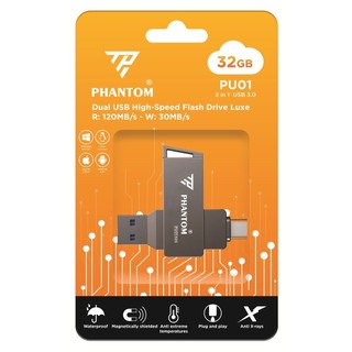 USB 3.0 OTG PHANTOM PU01 dung lượng 32GB Cổng USB và TypeC cho Máy Tính / Điện Thoại - Vỏ Kim Loại