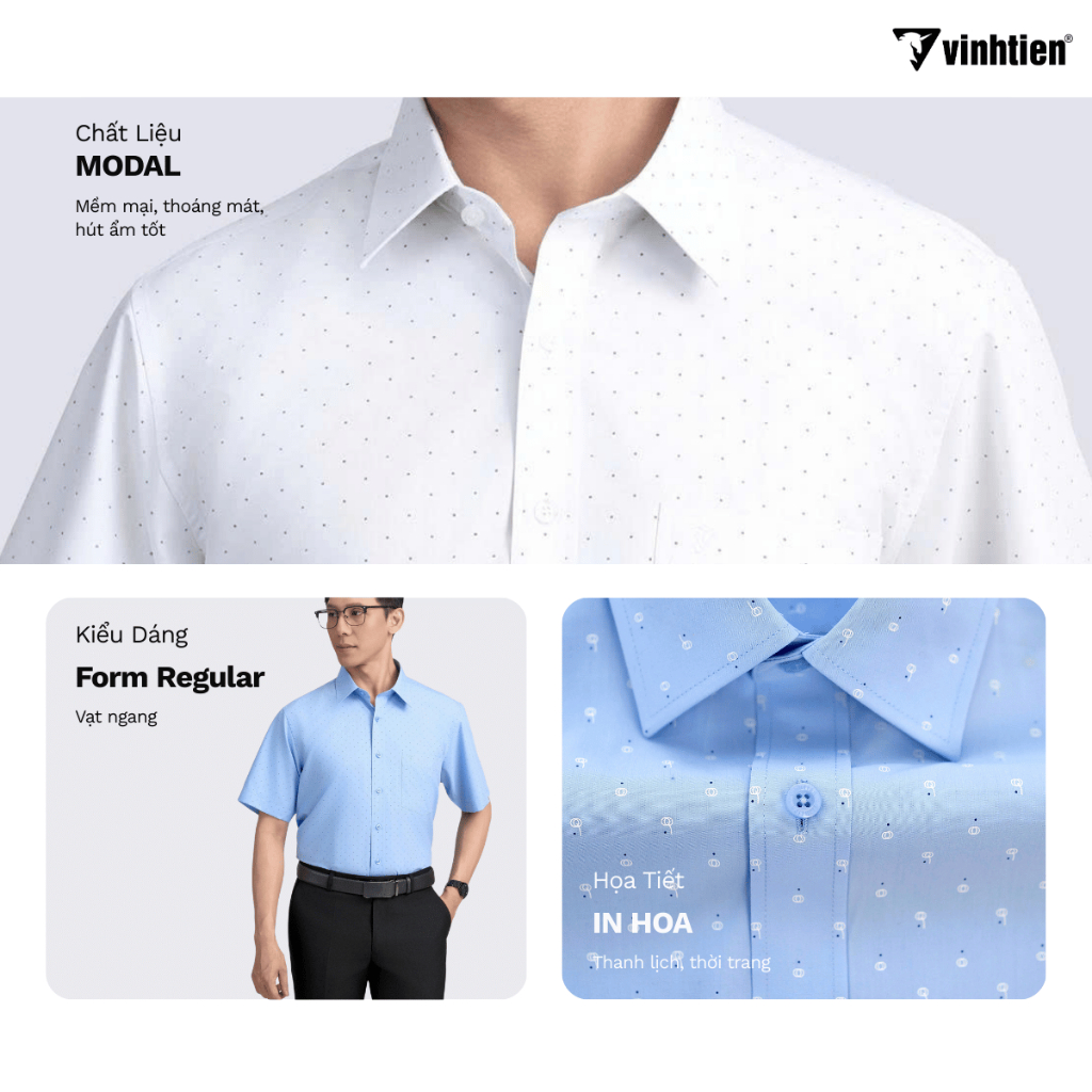 Áo Sơ Mi Ngắn Tay Vải Modal Vạt Ngang Form Regular Vĩnh Tiến 395 - Nhiều Màu