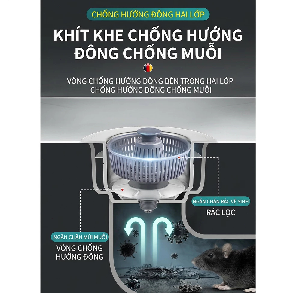 Bộ Lọc Rác Bồn Rửa Chén Inox 304, Nút Nhấn Xả Thông Minh, Ngăn Mùi Chống Tắc Nghẽn