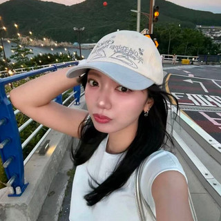 Hàn Quốc Daigou ONGO Mũ lưỡi trai Vintage Hoa thêu ghép màu Drawstring bóng chày Hat mùa hè Sun Shade Hat cho phụ nữ