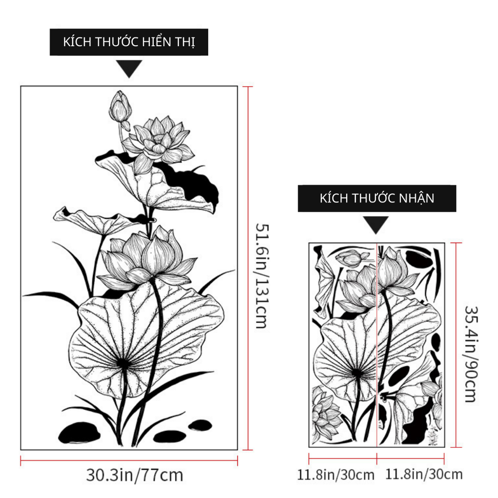 Decal Dán Tường Hoa Sen Phong Cách Tối Giản Có Keo Sẵn 77x131cm - Trang Trí Phòng Khách Hành Lang