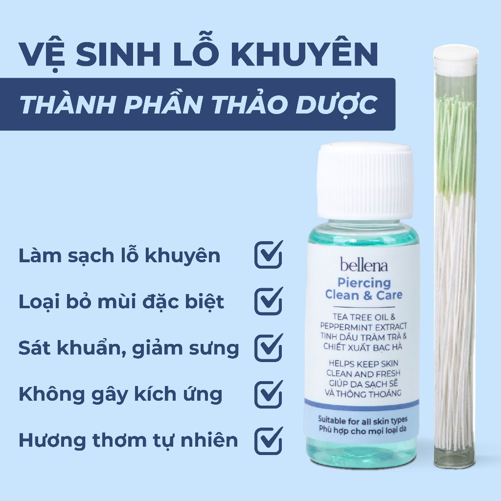 Vệ sinh lỗ xỏ khuyên tai đồ vệ sinh lỗ tai sạch lỗ khuyên Bellena Piercing Clean & Care