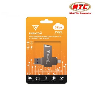 USB 3.0 OTG PHANTOM PU01 dung lượng 32GB Cổng USB và TypeC cho Máy Tính / Điện Thoại - Vỏ Kim Loại