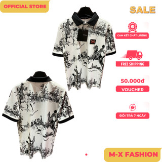 ÁO polo nam cổ tròn họa tiết tay ngắn phong cách trẻ trung chuẩn from