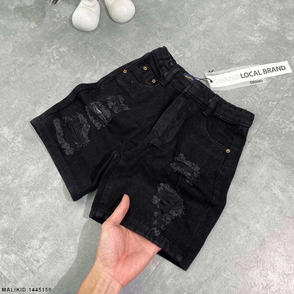 Quần short đen cho bé trai phối rách hàng cao cấp-Quần bò ngắn cho bé trai túi họa tiết hàng mới siêu đẹp