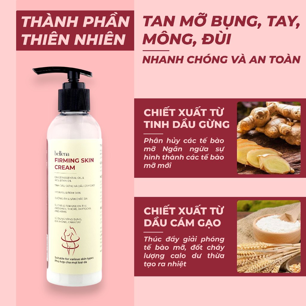 Kem tan mỡ bụng giảm mỡ bụng đùi bắp tay bụng dưới nhanh và an toàn Bellena Firming Skin Cream 200ml