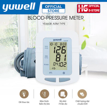 Máy Đo Huyết Áp Bắp Tay Yuwell YE660B | Đo Nhanh Cho Kết Quả Chuẩn Xác, Bộ Nhớ 74 Dữ Liệu Đo