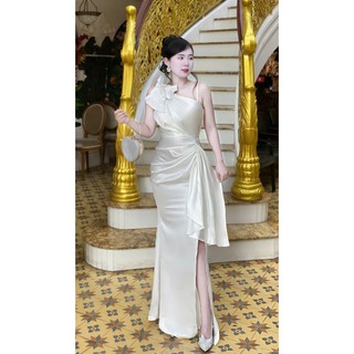 Đầm dạ hội nữ Maxi lệch vai nơ vai sang trọng thanh lịch [ váy nữ thiết kế ]M105