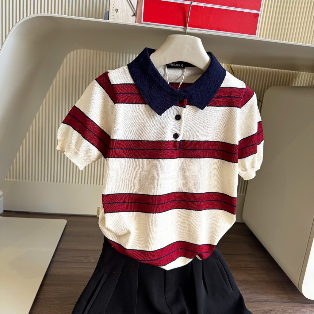 Áo Len Mirage Cổ Kem Sọc Đỏ Local Brand Chất Len Mongtoghi Mềm Mịn Thoáng Mát.