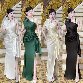 Đầm dạ hội nữ Maxi lệch vai nơ vai sang trọng thanh lịch [ váy nữ thiết kế ]M105