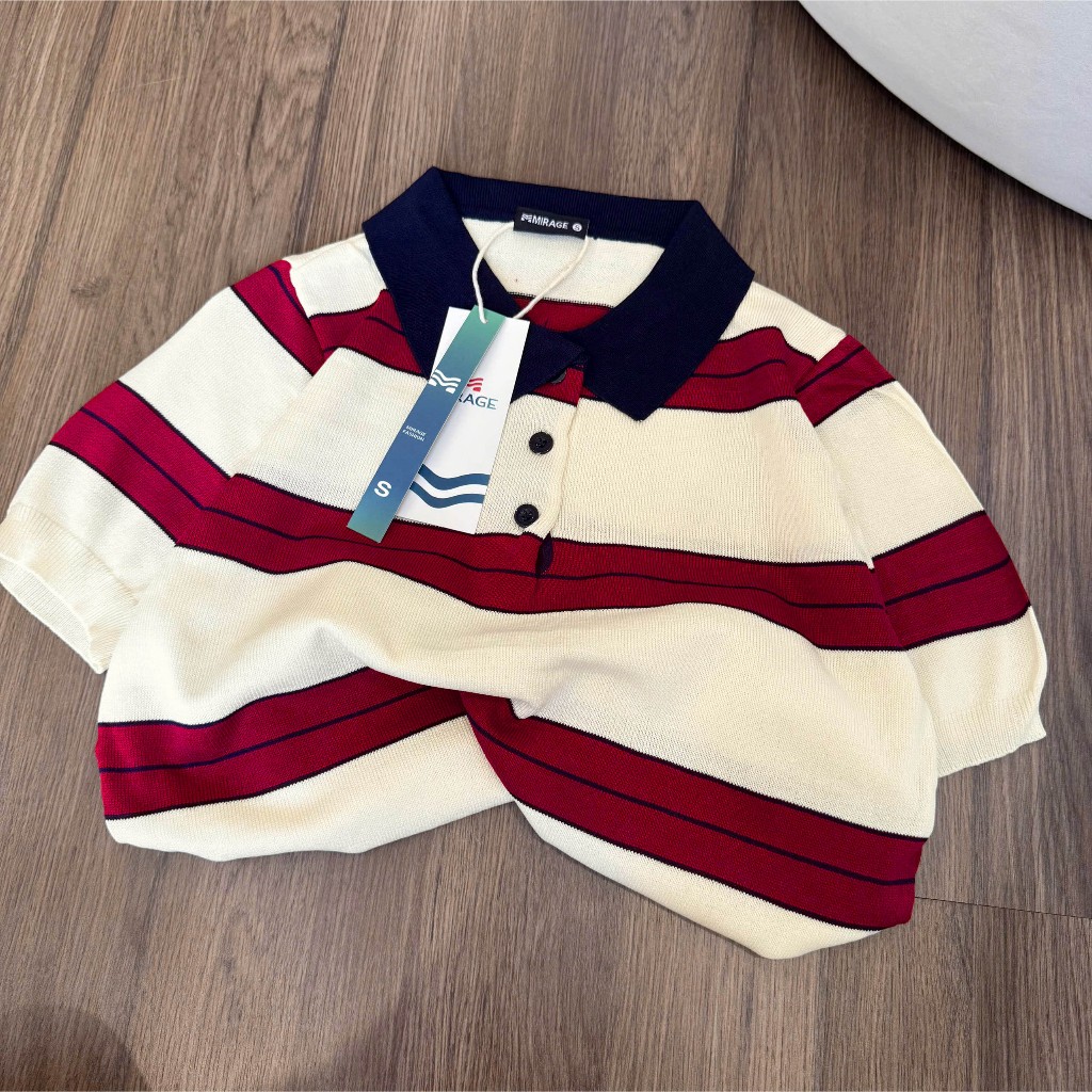 Áo Len Mirage Cổ Kem Sọc Đỏ Local Brand Chất Len Mongtoghi Mềm Mịn Thoáng Mát.