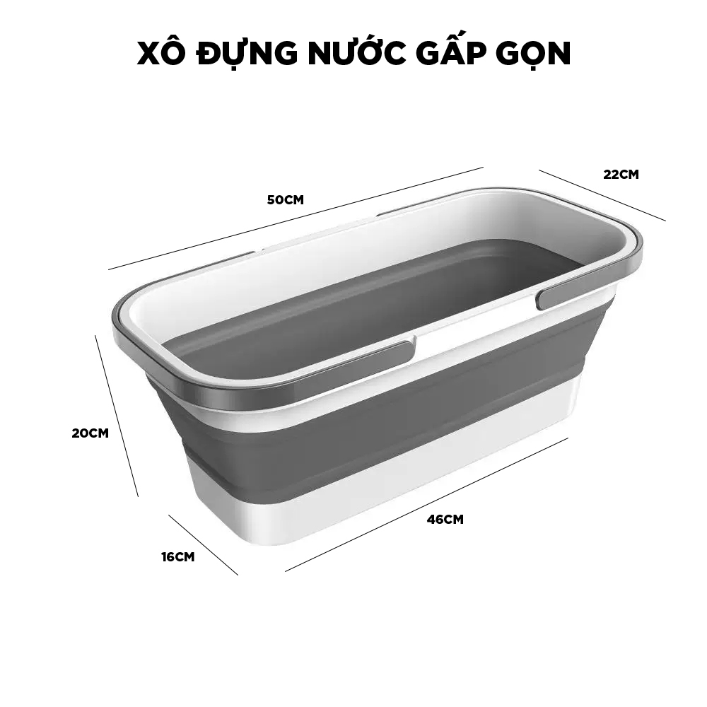 Xô đựng nước gấp gọn đa năng có bánh xe chậu gấp gọn có quai xách tiện lợi dùng cho giặt cây lau nhà 12L SOJIMOP