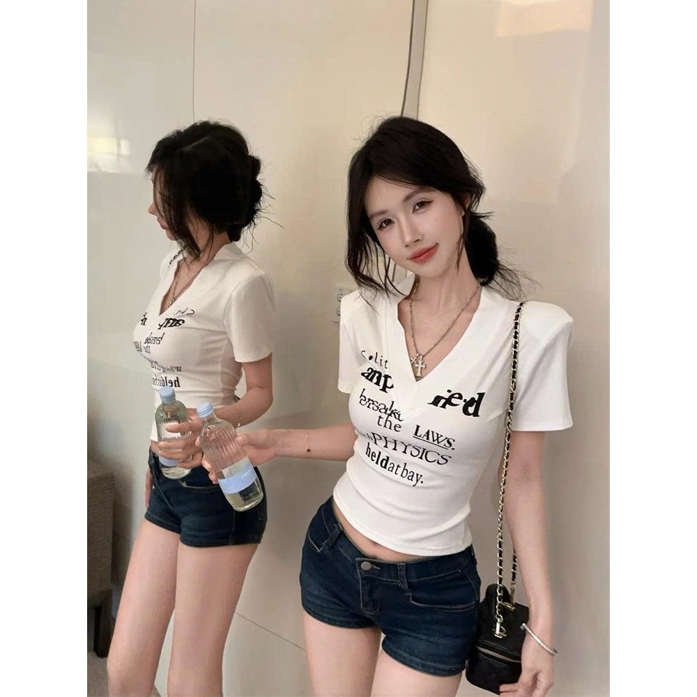 Áo Thun Nữ Cổ Tim Tay Ngắn In Chữ Thời Trang 45kg-85kg Bigsize ESHOP Thun Tăm Cotton Mềm Mịn MS550