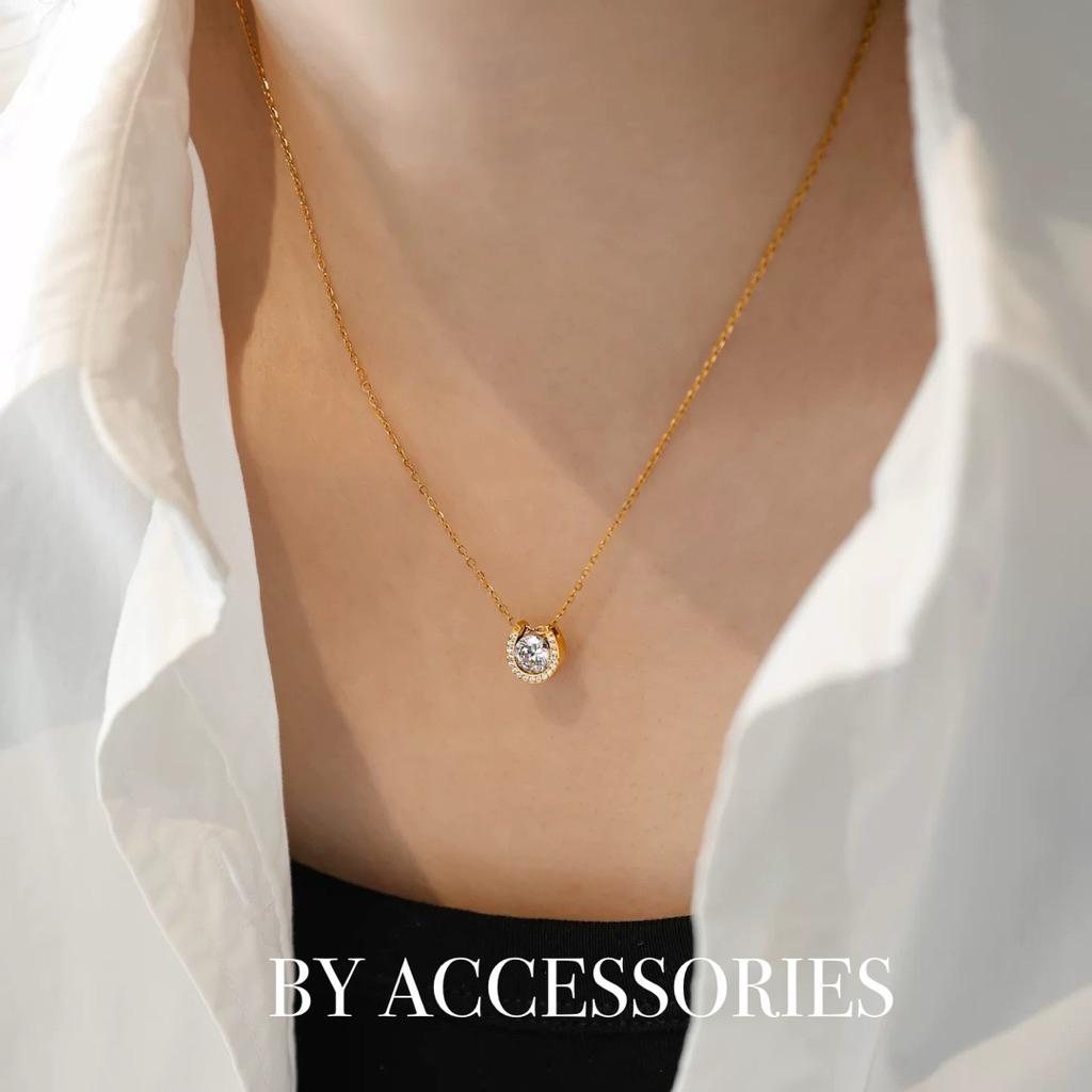 Dây chuyền nữ titan xích mảnh phối mặt chữ U khảm đá lấp lánh không gỉ WN2637 BY ACCESSORIES