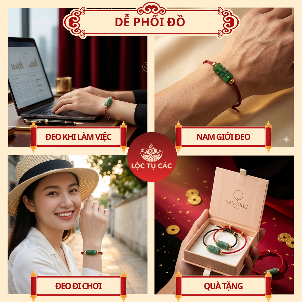 Vòng tay đá Lu Thống Khắc CT Sơn Thủy, vòng phong thủy Lộc Tụ Các giúp lưu thông năng lượng, phát triển bền vững