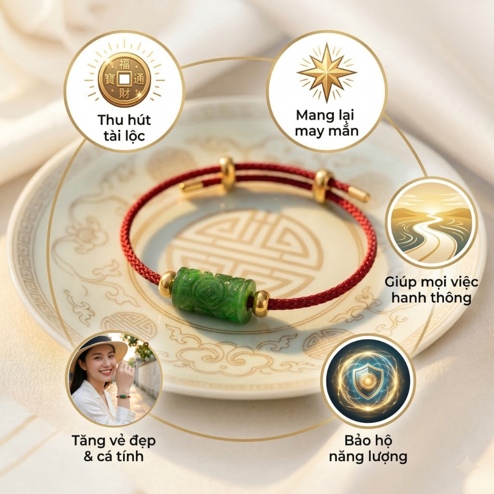 Vòng tay đá Lu Thống Khắc CT Sơn Thủy, vòng phong thủy Lộc Tụ Các giúp lưu thông năng lượng, phát triển bền vững