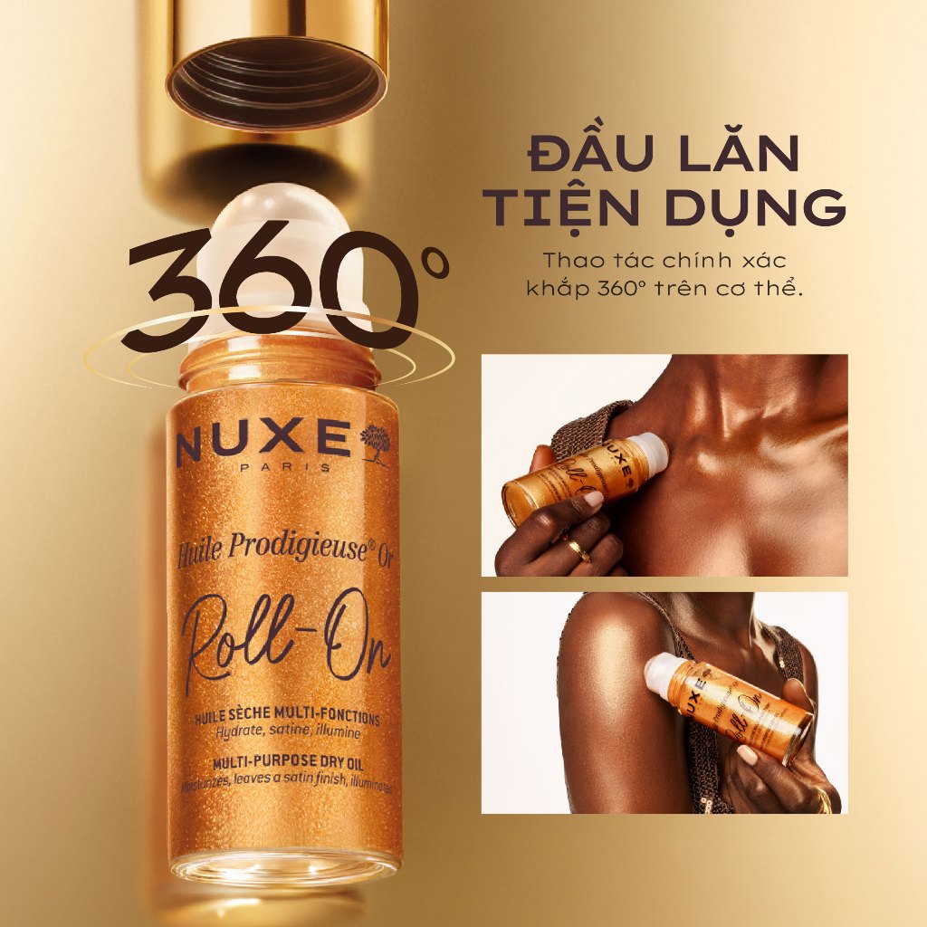 Dầu Khô Đa Năng Dạng Lăn Tiện Lợi Nuxe Huile Prodigieuse® Or ROLL-ON Multi-Purpose Dry Oil 60ML
