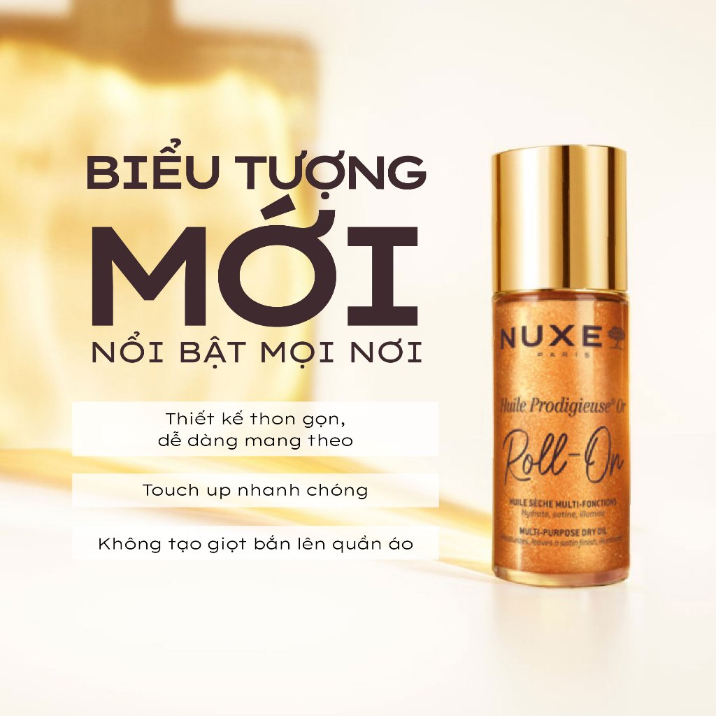 Dầu Khô Đa Năng Dạng Lăn Tiện Lợi Nuxe Huile Prodigieuse® Or ROLL-ON Multi-Purpose Dry Oil 60ML