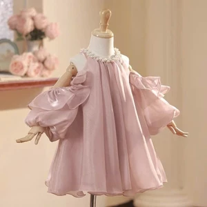 Đầm baby doll bé gái dáng suông tay bồng hở vai đính hạt phong cách công chúa nhẹ nhàng mẹ và bé diện tiệc chụp ảnh