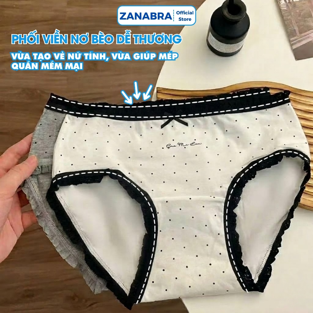 [ Mẫu Mới 2026 ] Quần lót cotton trơn phối viền nơ bèo, Quần chip nữ đáy lót kháng khuẩn 10A ZANABRA L5114