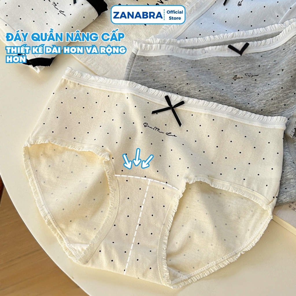 [ Mẫu Mới 2026 ] Quần lót cotton trơn phối viền nơ bèo, Quần chip nữ đáy lót kháng khuẩn 10A ZANABRA L5114