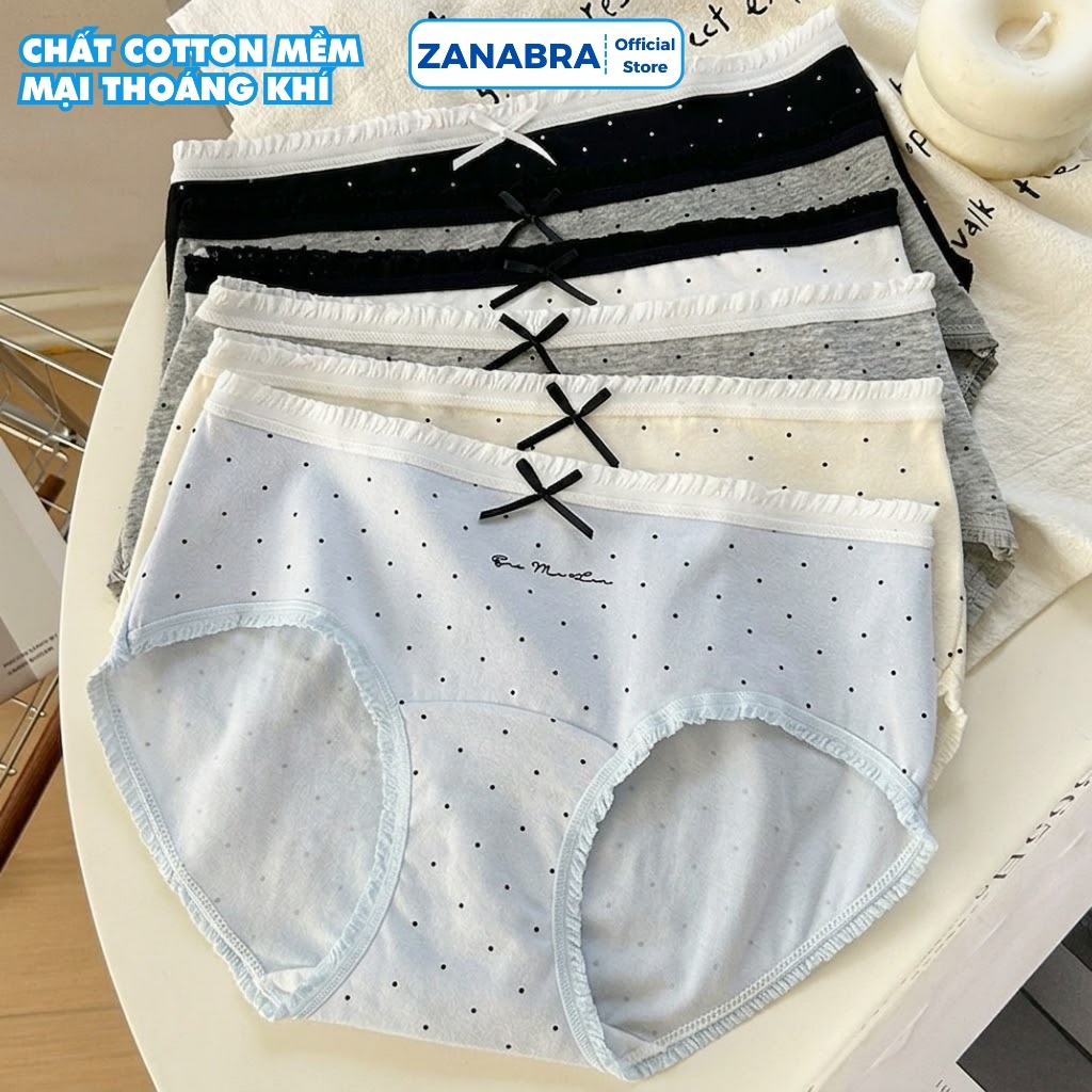 [ Mẫu Mới 2026 ] Quần lót cotton trơn phối viền nơ bèo, Quần chip nữ đáy lót kháng khuẩn 10A ZANABRA L5114