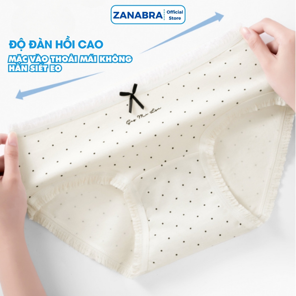 [ Mẫu Mới 2026 ] Quần lót cotton trơn phối viền nơ bèo, Quần chip nữ đáy lót kháng khuẩn 10A ZANABRA L5114