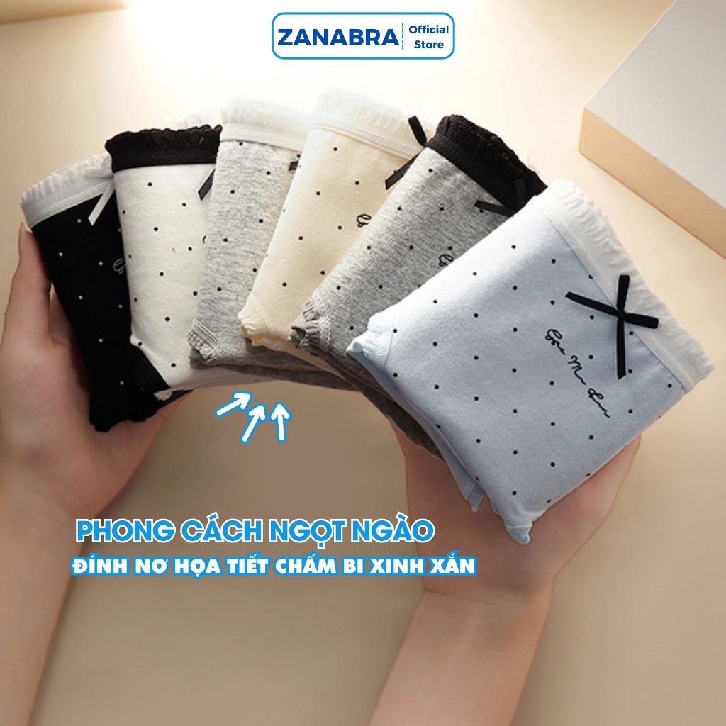[ Mẫu Mới 2026 ] Quần lót cotton trơn phối viền nơ bèo, Quần chip nữ đáy lót kháng khuẩn 10A ZANABRA L5114