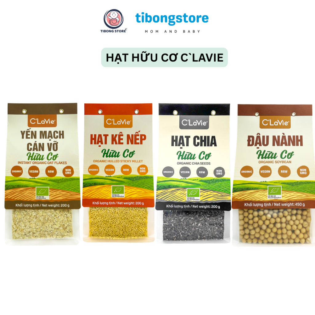 [Chính hãng C`lavie] Hạt Chia, Yến Mạch, Đậu Nành, Hạt Kê Nếp Hữu cơ cho bé ăn dặm