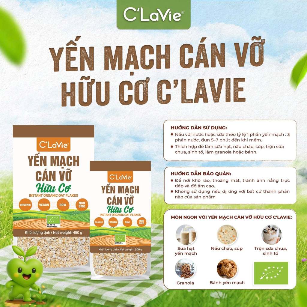 [Chính hãng C`lavie] Hạt Chia, Yến Mạch, Đậu Nành, Hạt Kê Nếp Hữu cơ cho bé ăn dặm