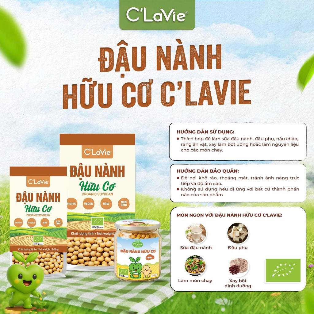 [Chính hãng C`lavie] Hạt Chia, Yến Mạch, Đậu Nành, Hạt Kê Nếp Hữu cơ cho bé ăn dặm