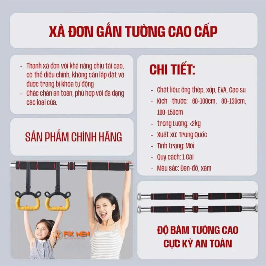 Xà đơn gắn cửa treo tường do_the_thao_kho_Si, xà đơn gắn tường 2025 kích thước 60-130cm  tập cơ bụng