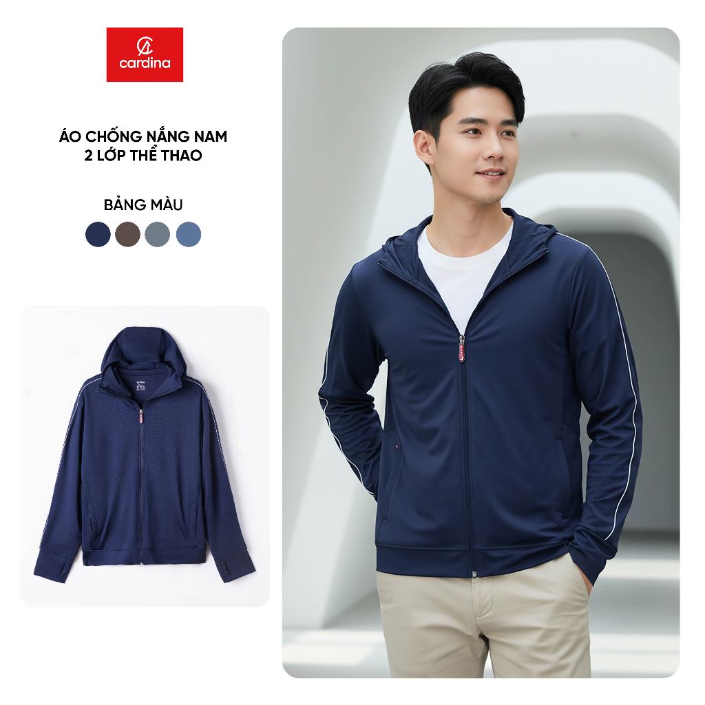 Áo Chống Nắng Nam 𝐂𝐀𝐑𝐃𝐈𝐍𝐀 2 Lớp Chất Thun Lạnh Cao Cấp Chống Tia UV Thiết Kế Lưới Tản Nhiệt 2NM02, 4NHM01
