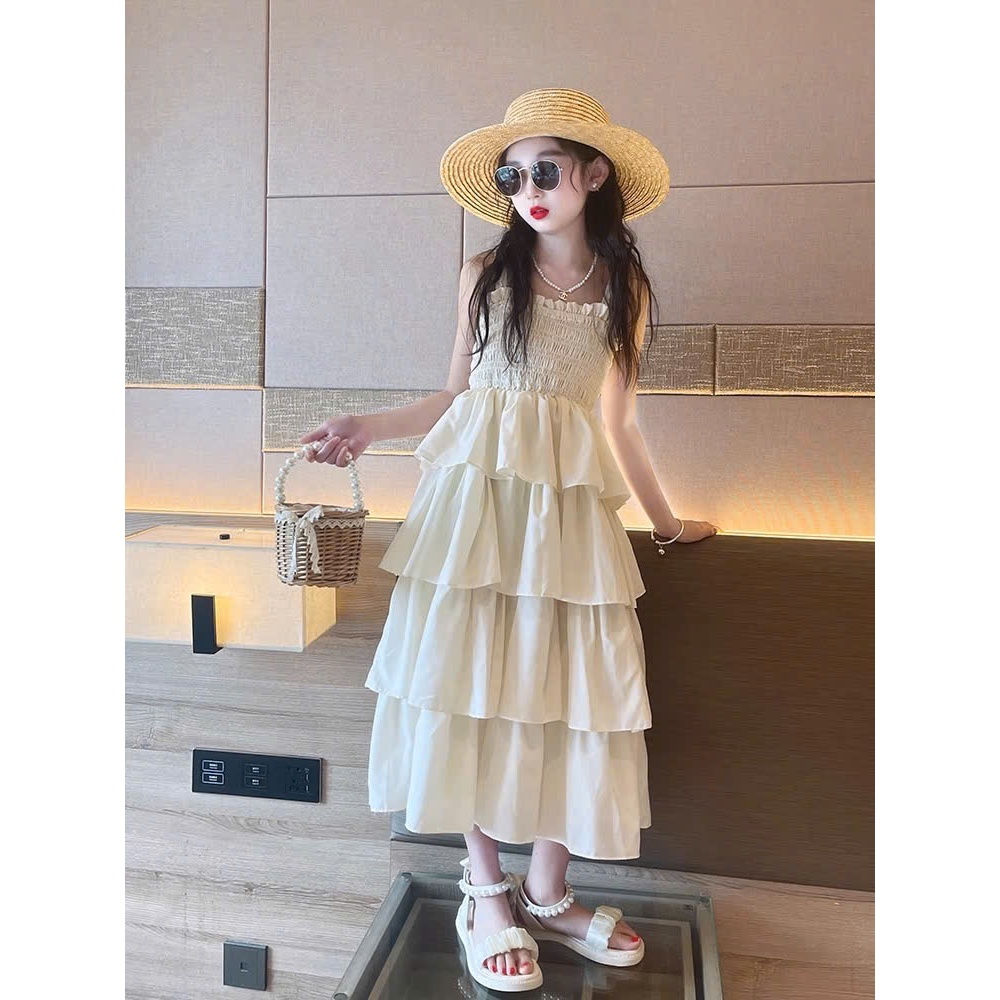 Đầm tầng bé gái maxi dáng dài xòe phong cách tiểu thư Hàn Quốc, váy mẹ bé diện đi biển du lịch nhẹ nhàng