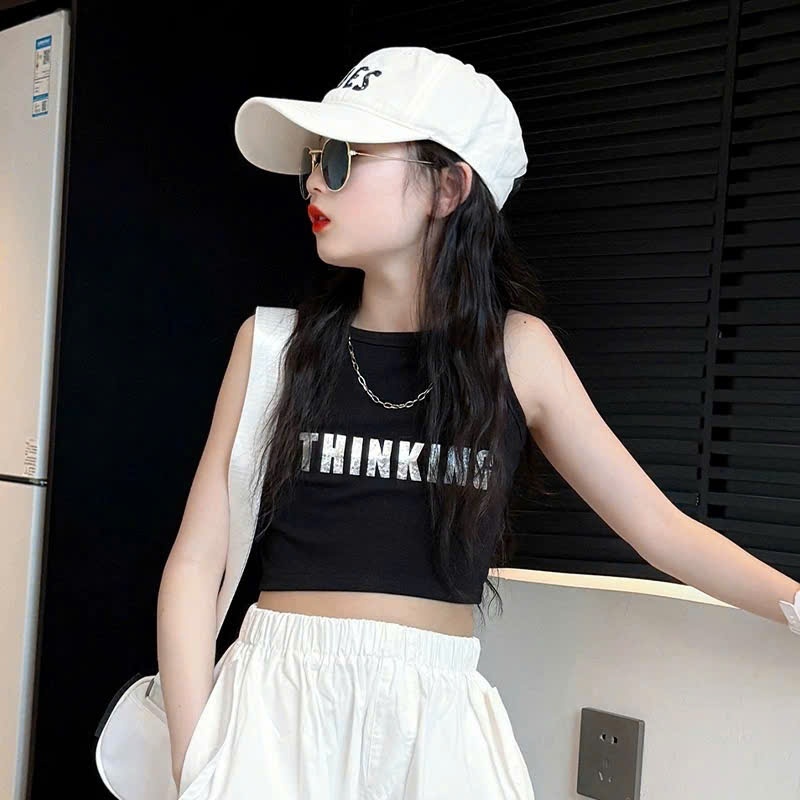 Set đồ bé gái cá tính áo croptop chữ phối quần ống rộng phong cách năng động, thời trang hè cho bé