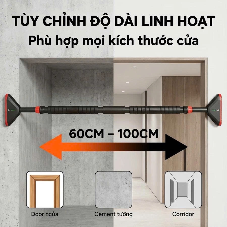 Xà Đơn Gắn Cửa Đa Năng 💎FREESHIP💎 Xà Đơn Treo Tường Tùy Chỉnh Kích Thước Không Cần Bắt Vít