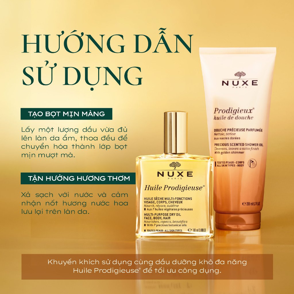 Dầu Tắm Dưỡng Ẩm Hương Nước Hoa Nuxe Prodigieux® huile de douche Precious Scented Shower Oil 200ML