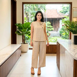 Bộ Đồ Thô Đũi Trung Niên Nữ Ngắn Tay Thêu Hoa – Chất Liệu Mềm Mát, Thoải Mái Form Thanh Lịch - Anh Thư Shop (AT42)