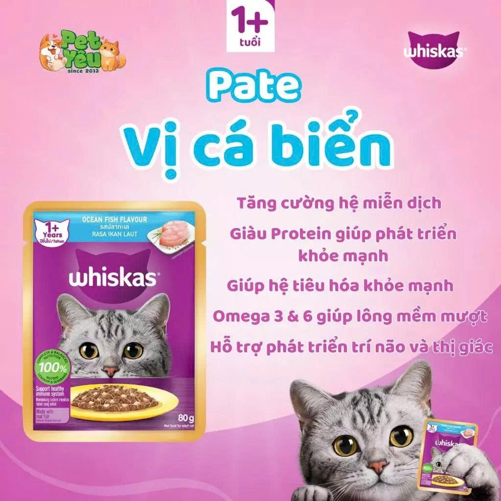 [Combo 5-14-28 Gói] Pate Whiskas Cho Mèo Mix Vị 80g, Giàu Protein Và Vitamin, Phù Hợp Mèo Lớn Và Mèo Con